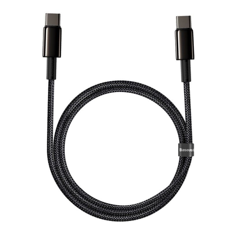 BASEUS Tungsten Gold rýchlonabíjací / dátový kábel USB-C na USB-C 100W 1m CATWJ-01, čierna